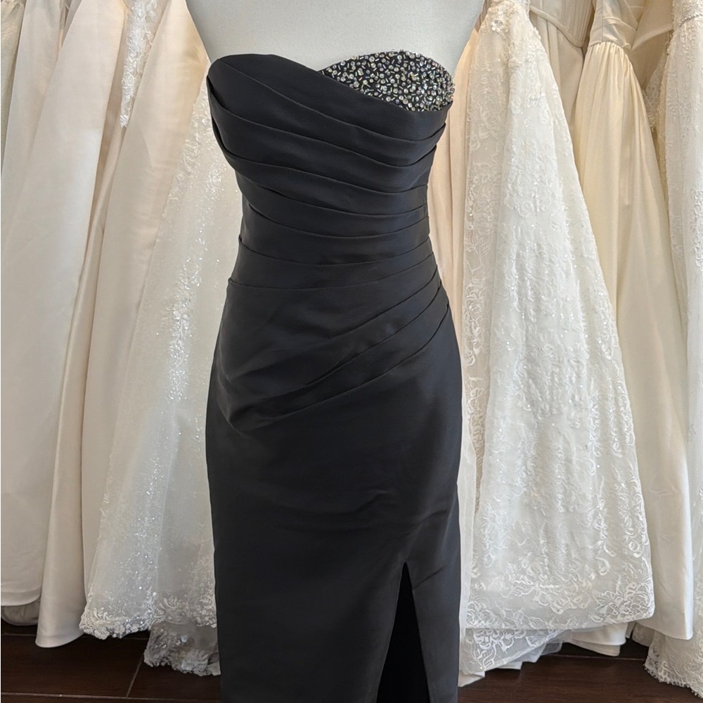 Strapless Black Cocktail Dress with Beaded Detail
